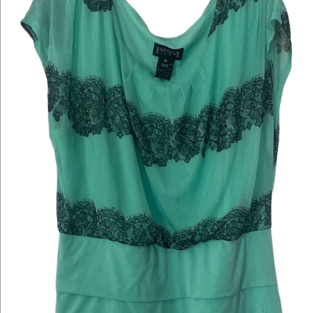 Enfocus studio Teal & black women's dress, Size 14